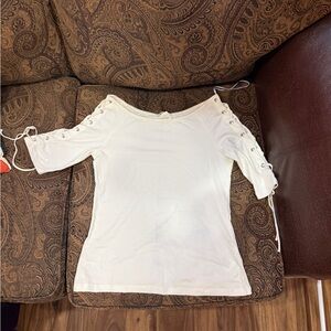 H&M Cream Lace-Up Sleeve Top
